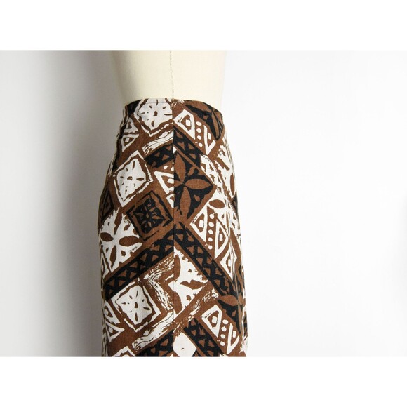 1990s Linen Blend Wrap Skirt Size Small 90s Block Print Vintage Express Skirt - Picture 5 of 8